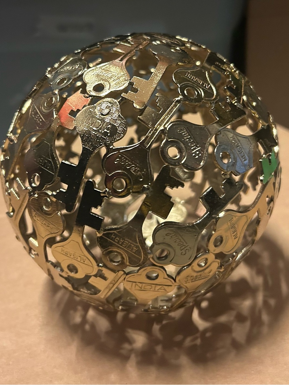 Decorative Brass Sphere Sculpture Assortment of Welded Keyes.